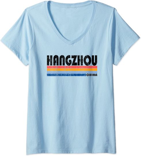 Vintage 70s 80s Style Hangzhou China V Neck T Shirt