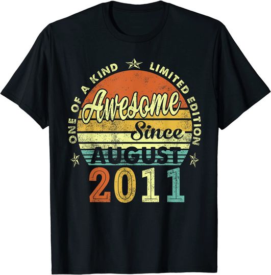 Awesome Since August 2011 10th Birthday 10 Years Old Boy T-Shirt