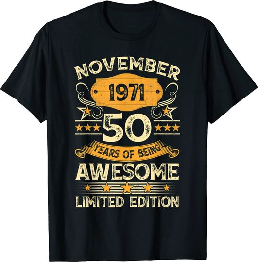 Vintage November 1971 50th Birthday T Shirt