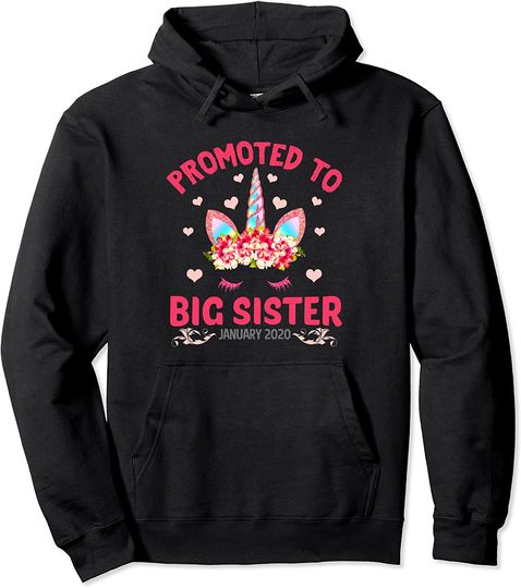 Promoted to Big Sister 2020 January Baby Reveals Unicorn Pullover Hoodie