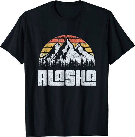 Vintage Alaska Mountains State Nature Sun Retro T Shirt
