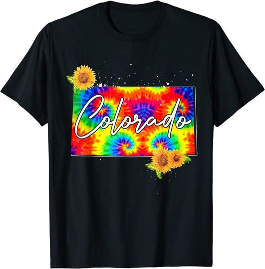 Colorado Sunflower Tie Dye State Map T Shirt