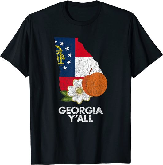 Vintage State of Georgia Flag Peach Y'all T Shirt
