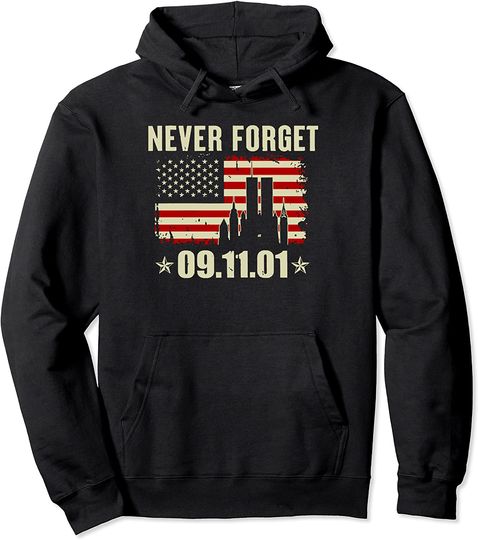 Retro Never Forget 911 American Flag Patriotic Memorial  Hoodie