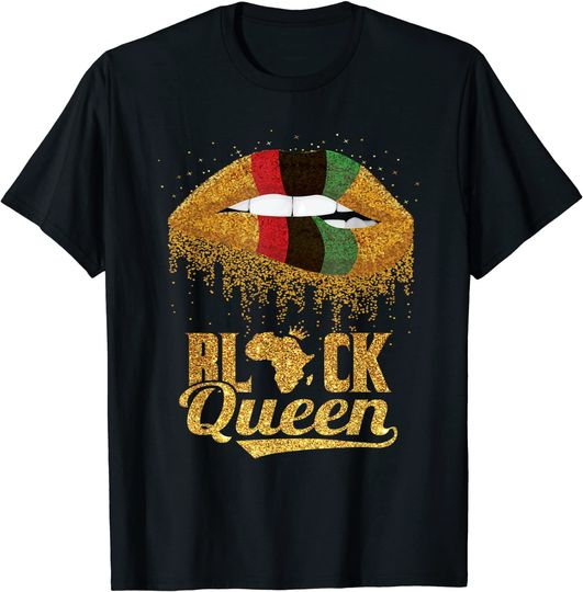 Black Queen Pan African Colors Biting Lips T-Shirt