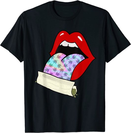 Marijuana Smoker Pot Leaf Tongue Lips Weed Pastel Tie Dye T-Shirt