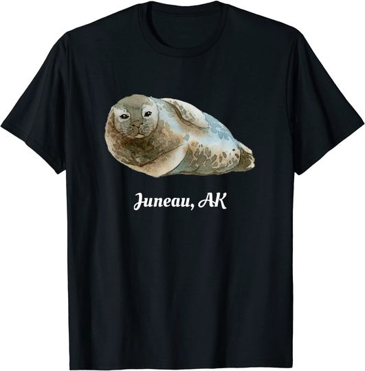 Juneau AK Harbor Seal Ocean Watercolor Art Sea Animal T-Shirt