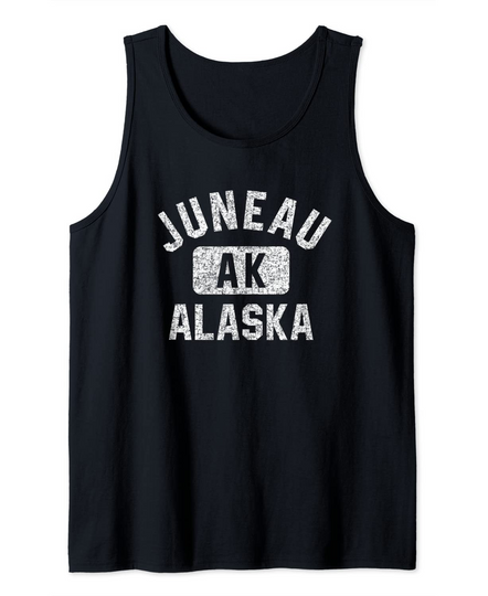 Juneau AK Alaska Gym Style Distressed White Print Tank Top