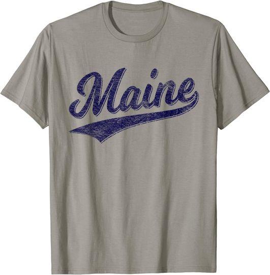 State Of Maine Script Baseball Varsity Sports Flag Swoosh T Shirt