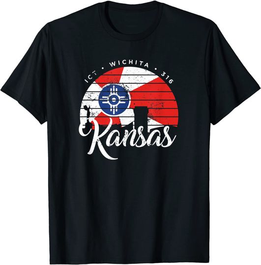 Sunset Wichita Kansas Flag T Shirt