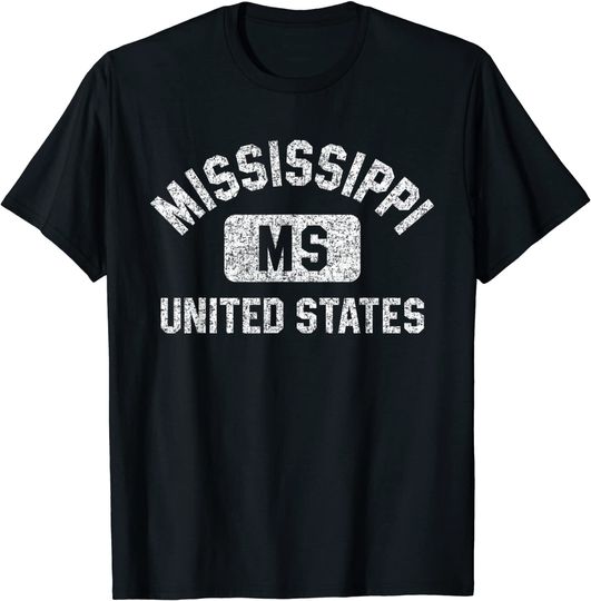 Mississippi Gym Style Distressed White Print T-Shirt
