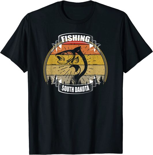 Vintage Sunset Trees Fishing South Dakota T-Shirt
