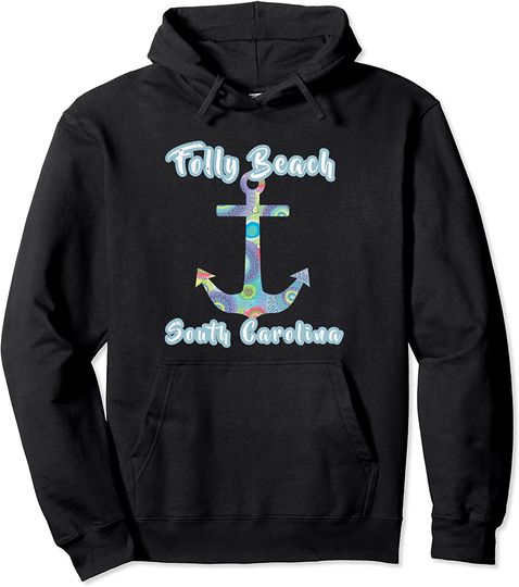 Distressed Folly Beach Family Summer Vacation Boho Anchor Pullover Hoodie