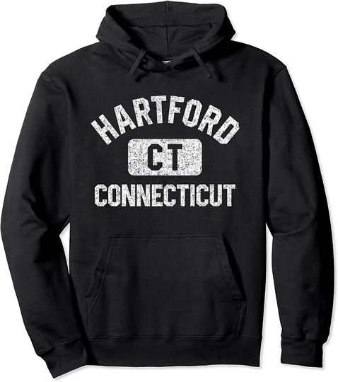 Connecticut Gym Style Distressed White Print Pullover Hoodie