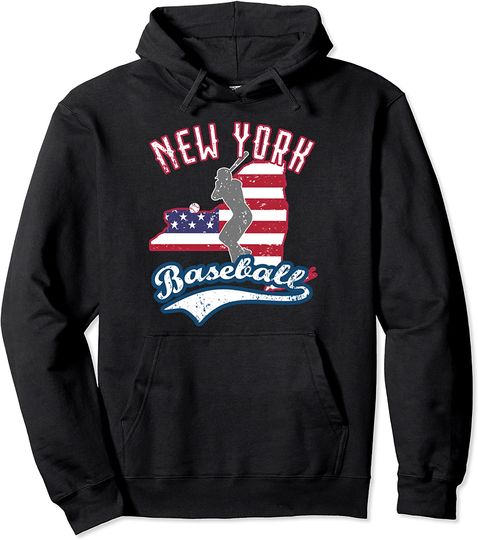 Vintage New York Baseball Game Day Distressed Sports Play Pullover Hoodie