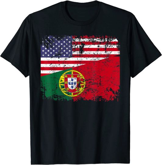 Portuguese Roots Half American Flag T Shirt