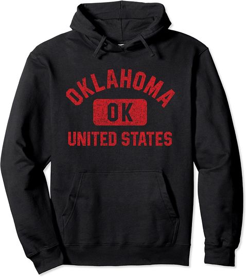 Oklahoma Gym Style Distressed Red Print Pullover Hoodie