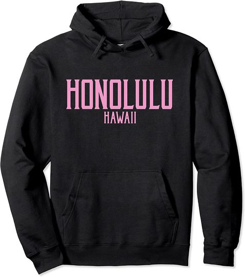 Honolulu Hawaii Vintage Text Pink Print Pullover Hoodie