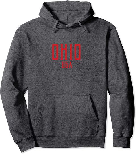 Ohio USA Vintage Text Red Print Pullover Hoodie
