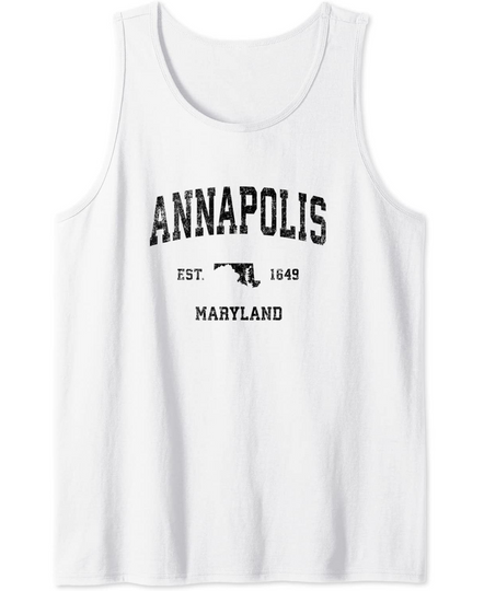 Annapolis Maryland MD Vintage Sports Design Black Print Tank Top