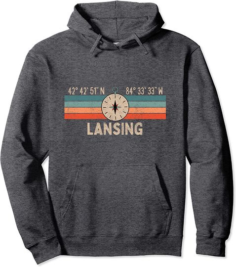 Vintage Lansing Compass Retro Michigan Pullover Hoodie