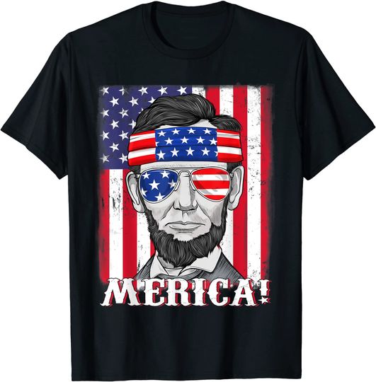 Abraham Lincoln Merica American Flag Boys Kids T-Shirt
