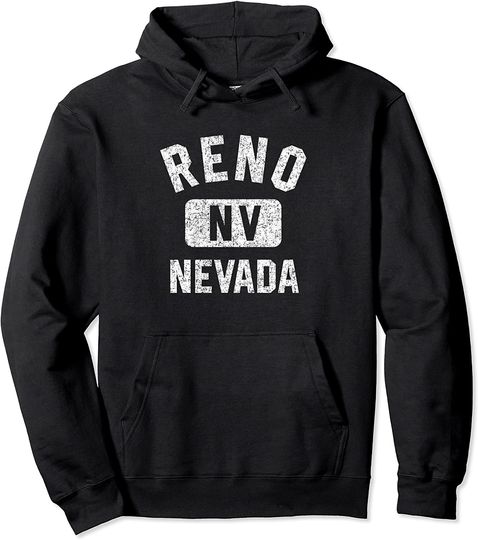 Nevada Gym Style Distressed White Print Pullover Hoodie