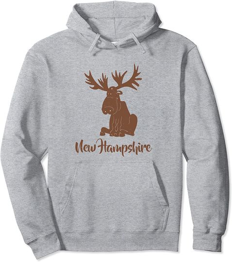 Distressed Visit New Hampshire Vacation Whimsy Moose Pullover Hoodie