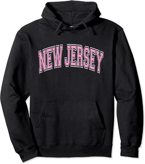 New Jersey Varsity Style Pink Text Pullover Hoodie