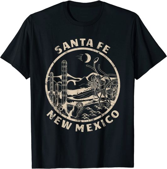 Santa Fe New Mexico Linocut Distressed Desert Illustration T-Shirt