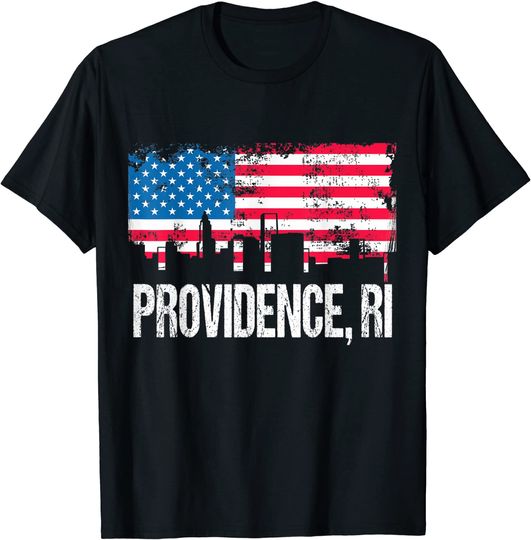 Retro US Flag American City Skyline Providence Rhode Island T Shirt