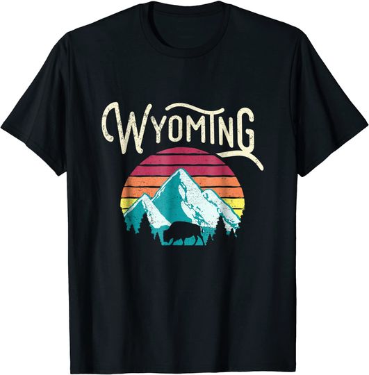 Retro Wyoming Mountains State Wildlife T-Shirt