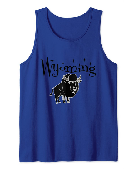 Funny Wyoming and Bison Travel Cartoon Tank Top
