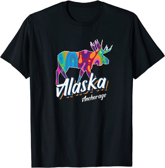 Anchorage Alaska USA Colorful Moose Art T Shirt