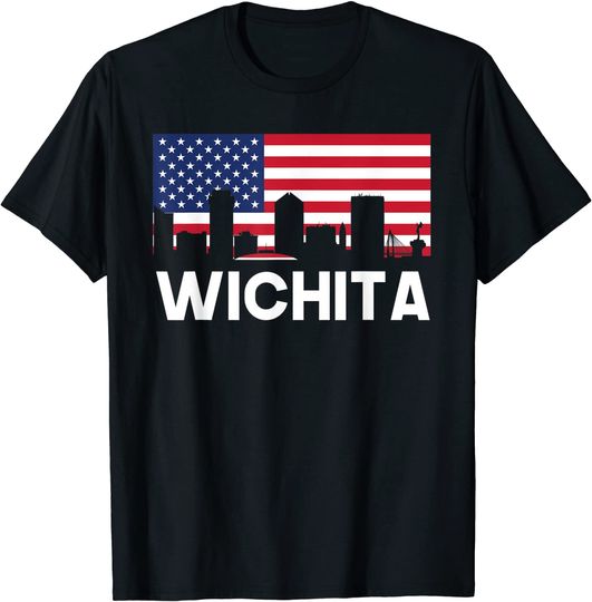 Wichita KS American Flag Skyline T Shirt