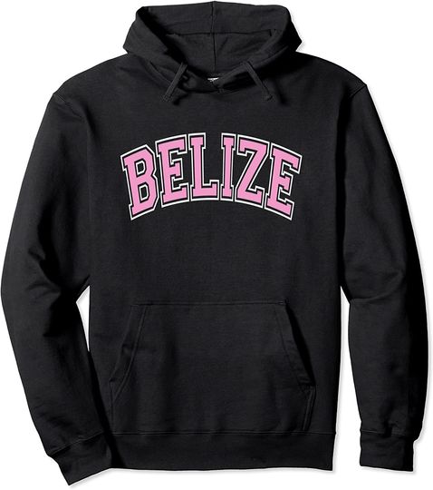 Belize Varsity Style Pink Text Pullover Hoodie