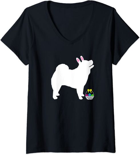 Chow Chow Easter Bunny Dog Silhouette V-Neck T-Shirt