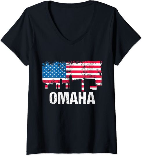 Vintage US Flag American City Skyline Omaha T Shirt