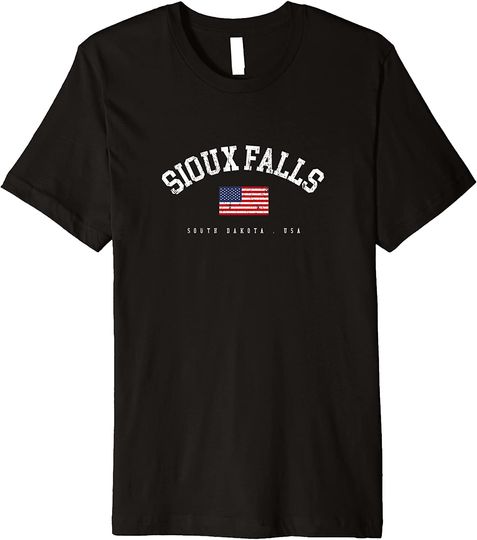 Sioux Falls SD Retro American Flag USA City Name Premium T-Shirt