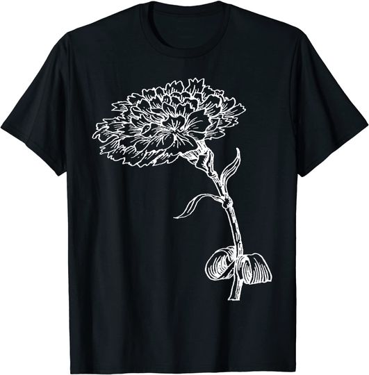 Vintage Carnation Botanical Illustration White Ink T-Shirt