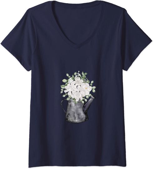 watercolor gardenia white flower V-Neck T-Shirt