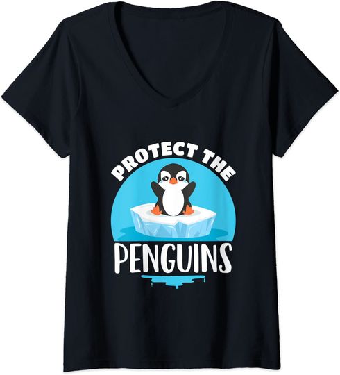 Penguin Awareness Day Protect the Penguins Environmental V-Neck T-Shirt