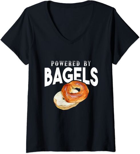Bagel Lover Gifts - Powered By Bagels Gift V-Neck T-Shirt