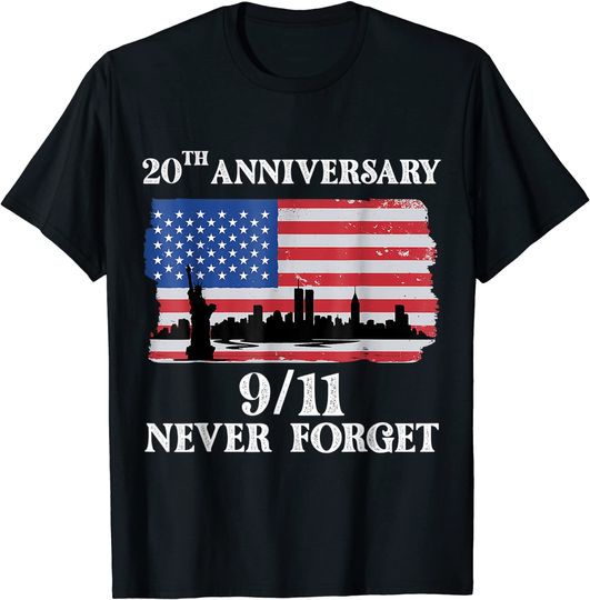 Never Forget 9_11 20th Anniversary 2021 Usa Flag T-Shirt