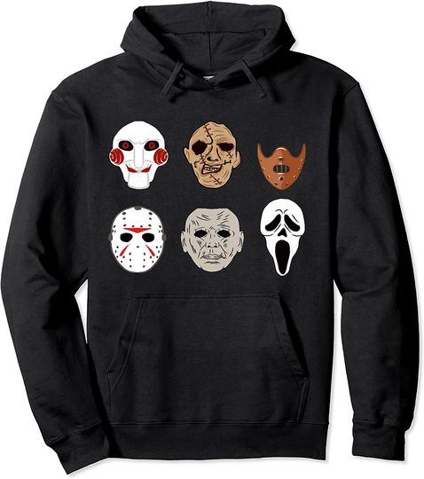 Scary Horror Movie Face Masks Clown Reaper Halloween Pullover Hoodie