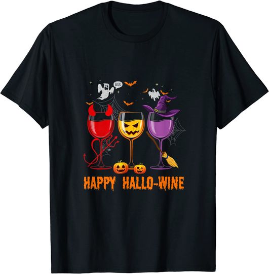 Happy Hallo Wine Glass Wine Drinking T Shirt