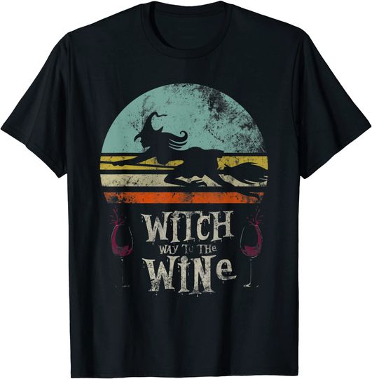 Witch Way To The Wine Halloween Wine Lover Vintage T Shirt