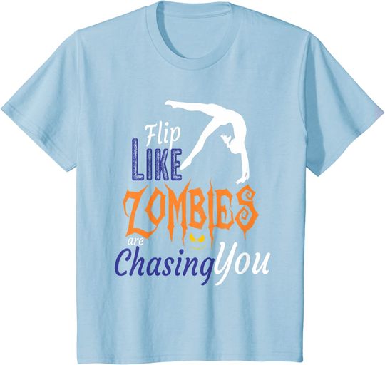 Girls Halloween Flip Zombies Chasing Gymnastics T Shirt