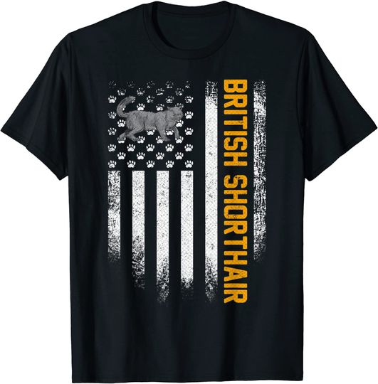 Vintage USA American Flag British Shorthair Kitty T Shirt