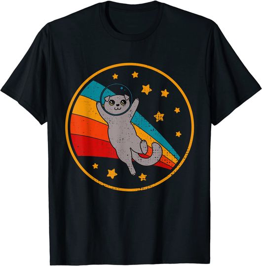 Vintage Scottish Fold Cat Retro Space Cat T Shirt